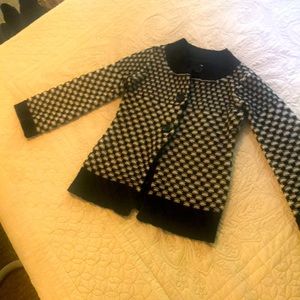Black and white cotton knit sweater.